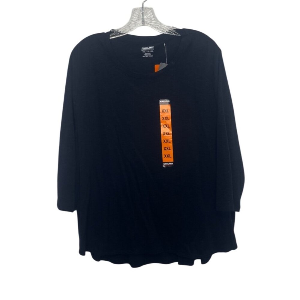 Kirkland Signature Shirt Cotton Slub Tee 3/4 Sleeve Womens XXL Black New